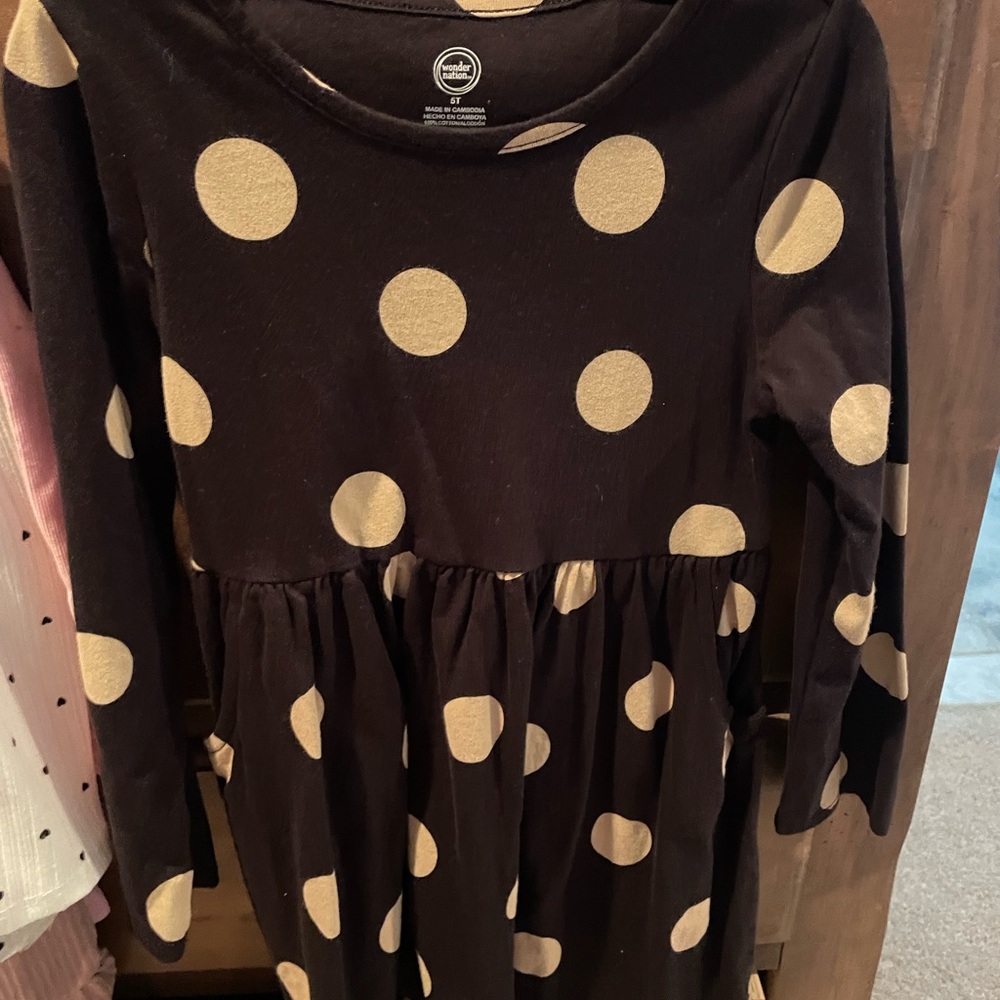 Wonder Nation Casual Black and Cream Long Sleeve Dress